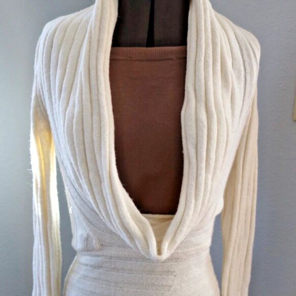 Women's Cable Knit Sweater Dress Short Sleeve Ivory Size S - Picture 1 of 16